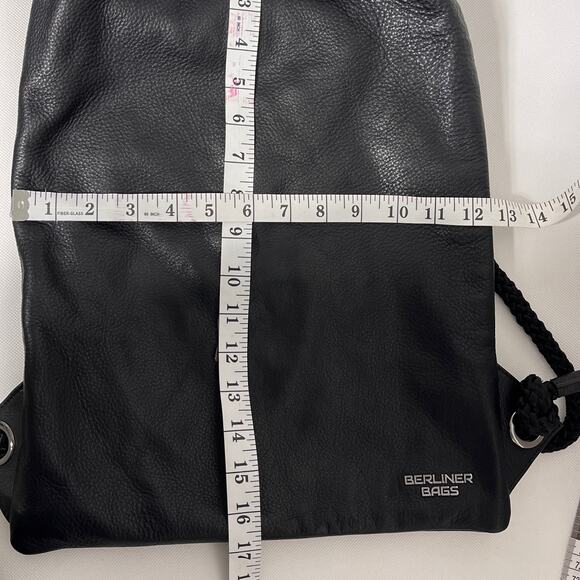 Berliner Bags Leather Backpack Gym Day Bag Black Drawstring - Picture 13 of 14